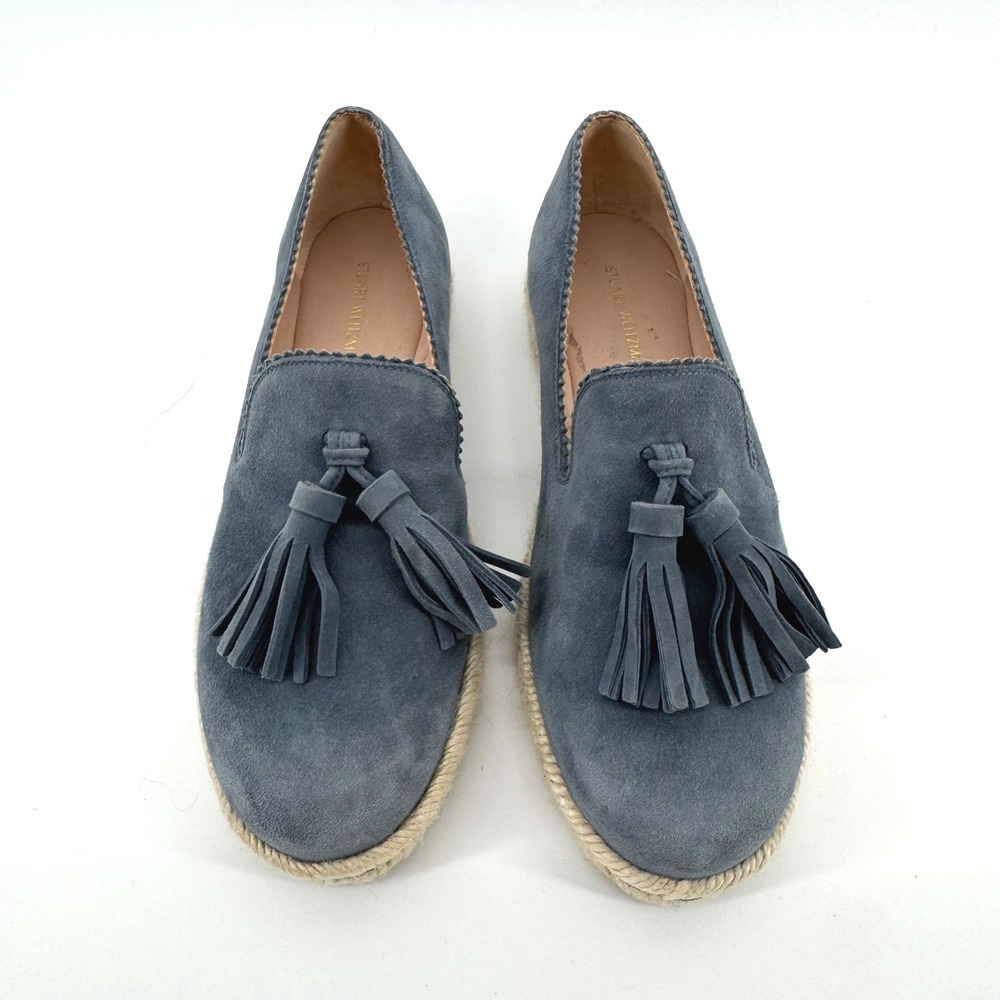 Stuart Weitzman Loafer Womens 5.5 Blue Suede Tassel Espadrille Flat Quiet Luxury